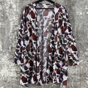 LulaRoe Sz L White Colorful Floral Paisley Caroline Cardigan Sweater RARE PRINT